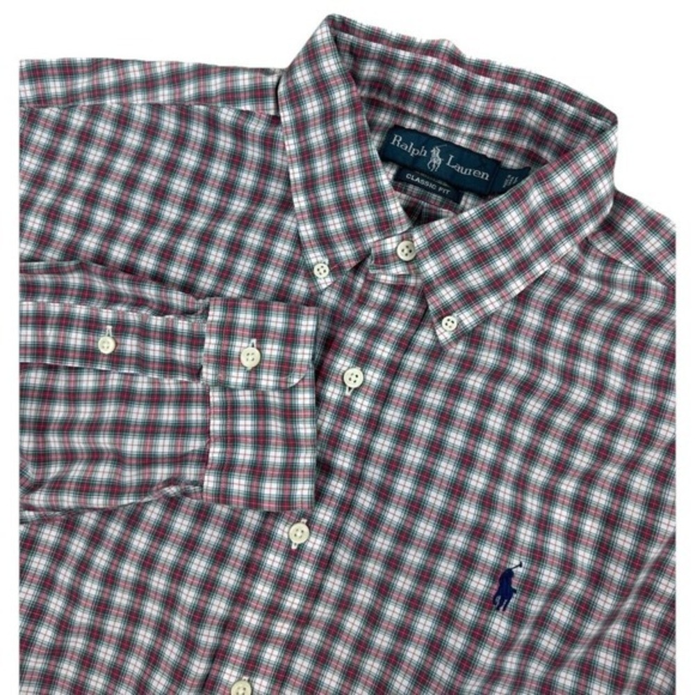 RALPH LAUREN Mens Long Sleeve Button Down Classic Shirt Red/Green/White - SIZE L